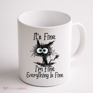 Funny Black Cat It's Fine I'm Fine Everything Is Fine Coffee Mug back