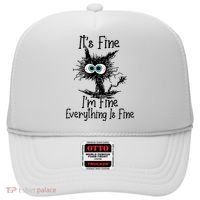 Funny Black Cat It's Fine I'm Fine Everything Is Fine Hat thumb 0