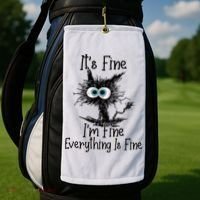 Funny Black Cat It's Fine I'm Fine Everything Is Fine Golf Towel thumb 2