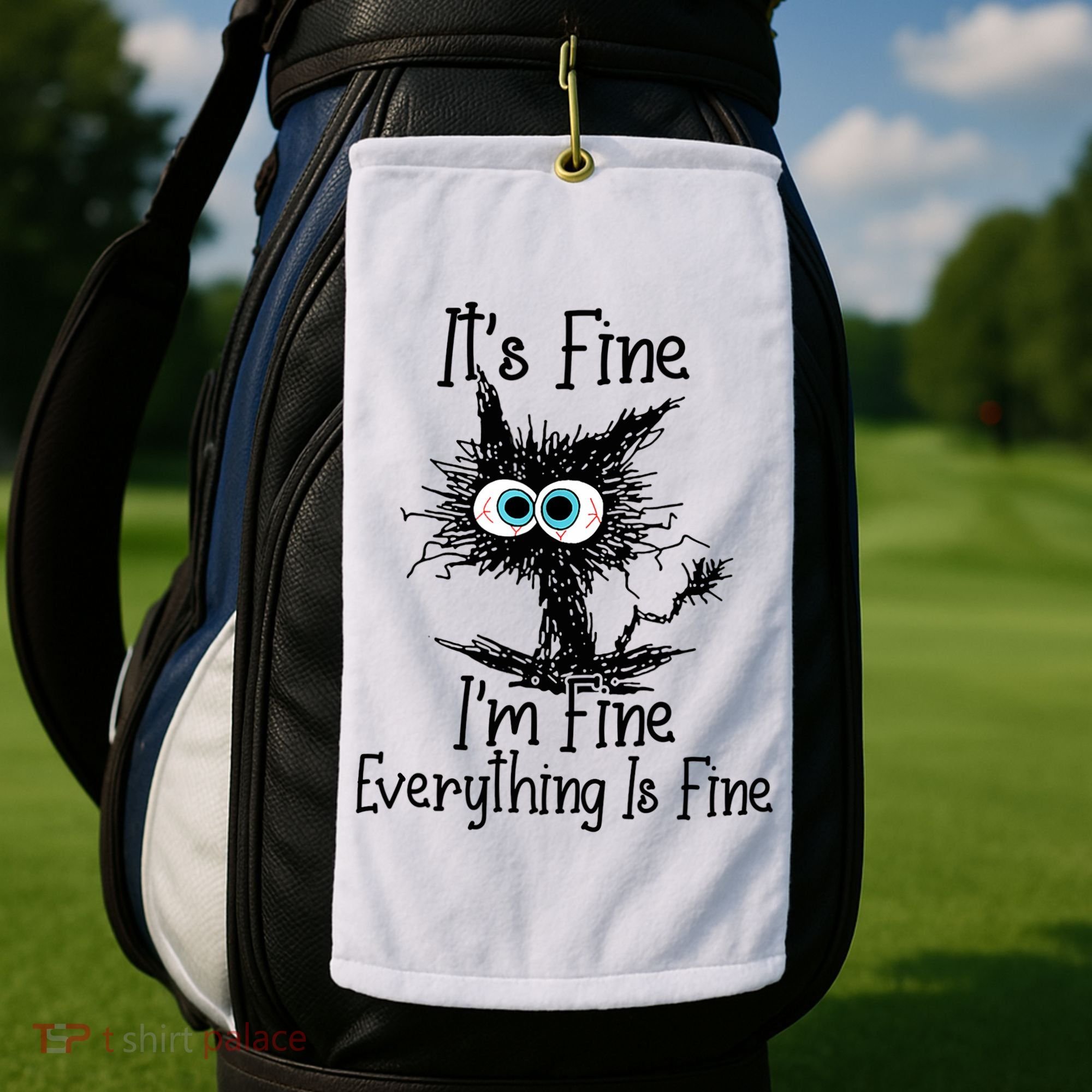 Funny Black Cat It's Fine I'm Fine Everything Is Fine Golf Towel