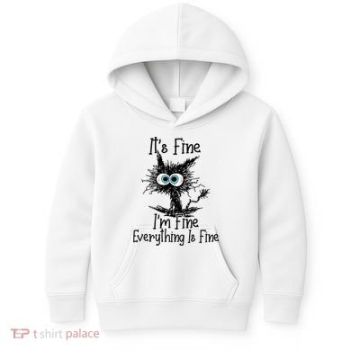 Funny Black Cat It's Fine I'm Fine Everything Is Fine Kids Hoodie