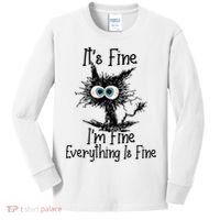 Funny Black Cat It's Fine I'm Fine Everything Is Fine Kids Long Sleeve Shirt thumb 0