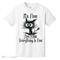Funny Black Cat It's Fine I'm Fine Everything Is Fine Kids T-Shirt thumb 0