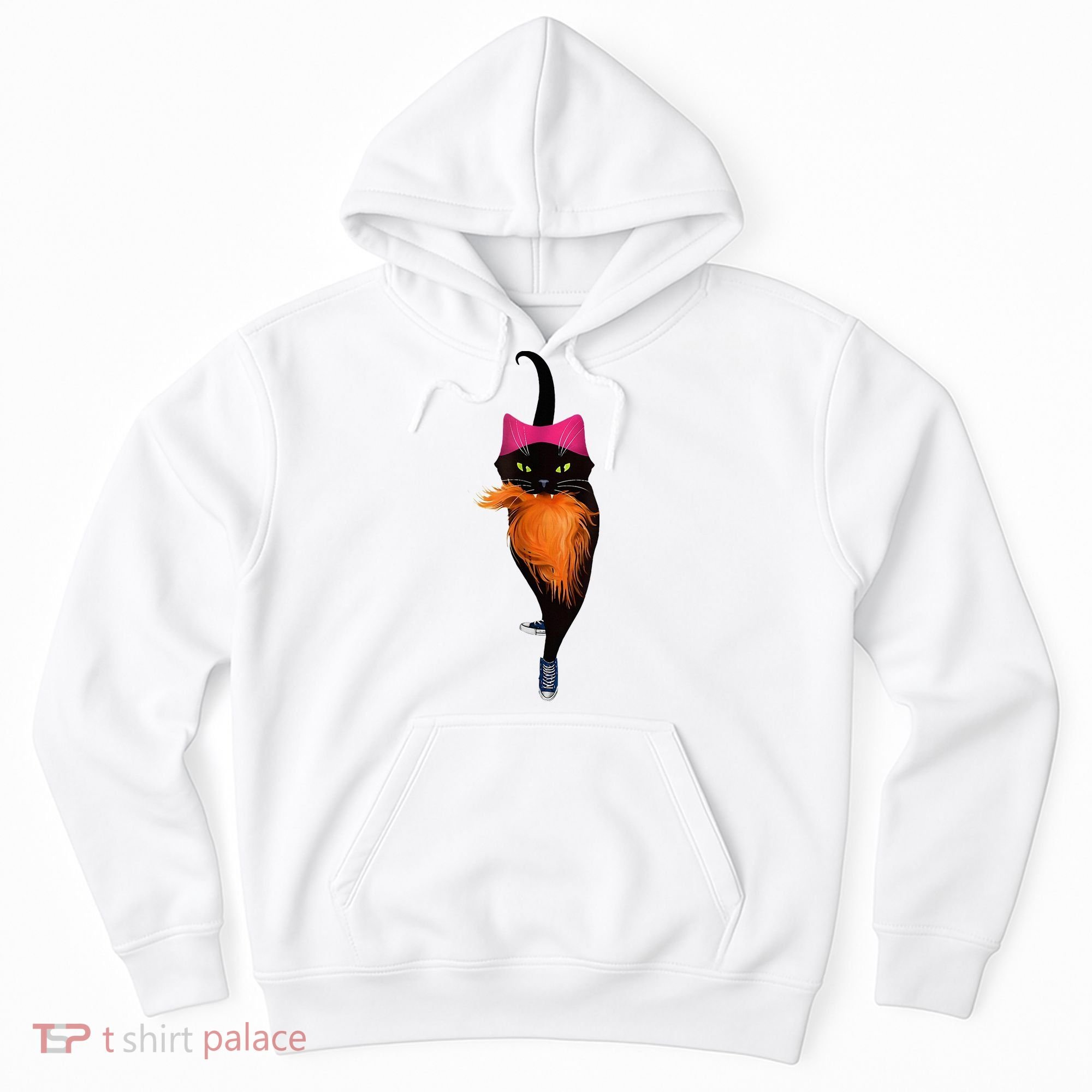 Funny Black Cat Lady With Chucks Trump Hair Vote Kamala 2024 Hoodie