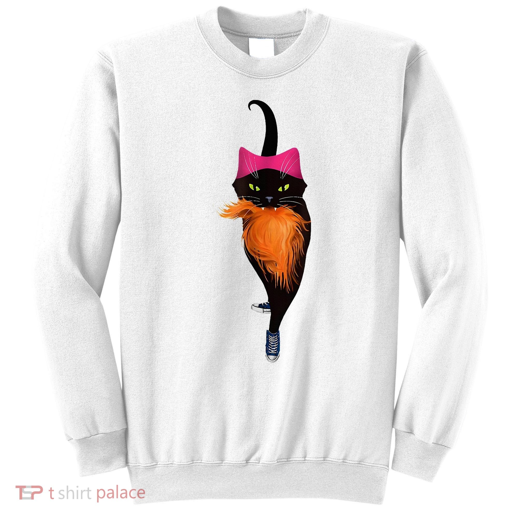 Funny Black Cat Lady With Chucks Trump Hair Vote Kamala 2024 Sweatshirt