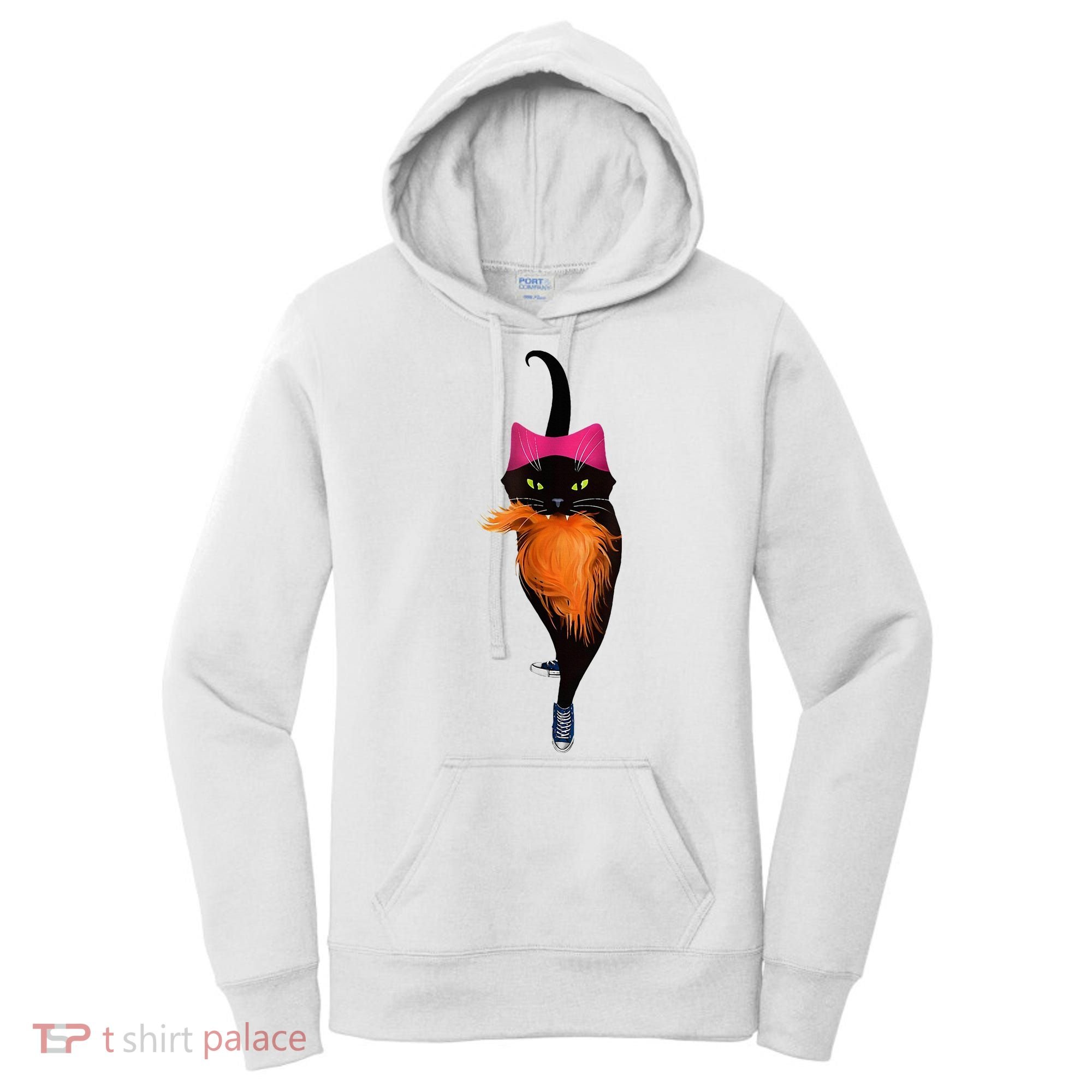Funny Black Cat Lady With Chucks Trump Hair Vote Kamala 2024 Women's Hoodie