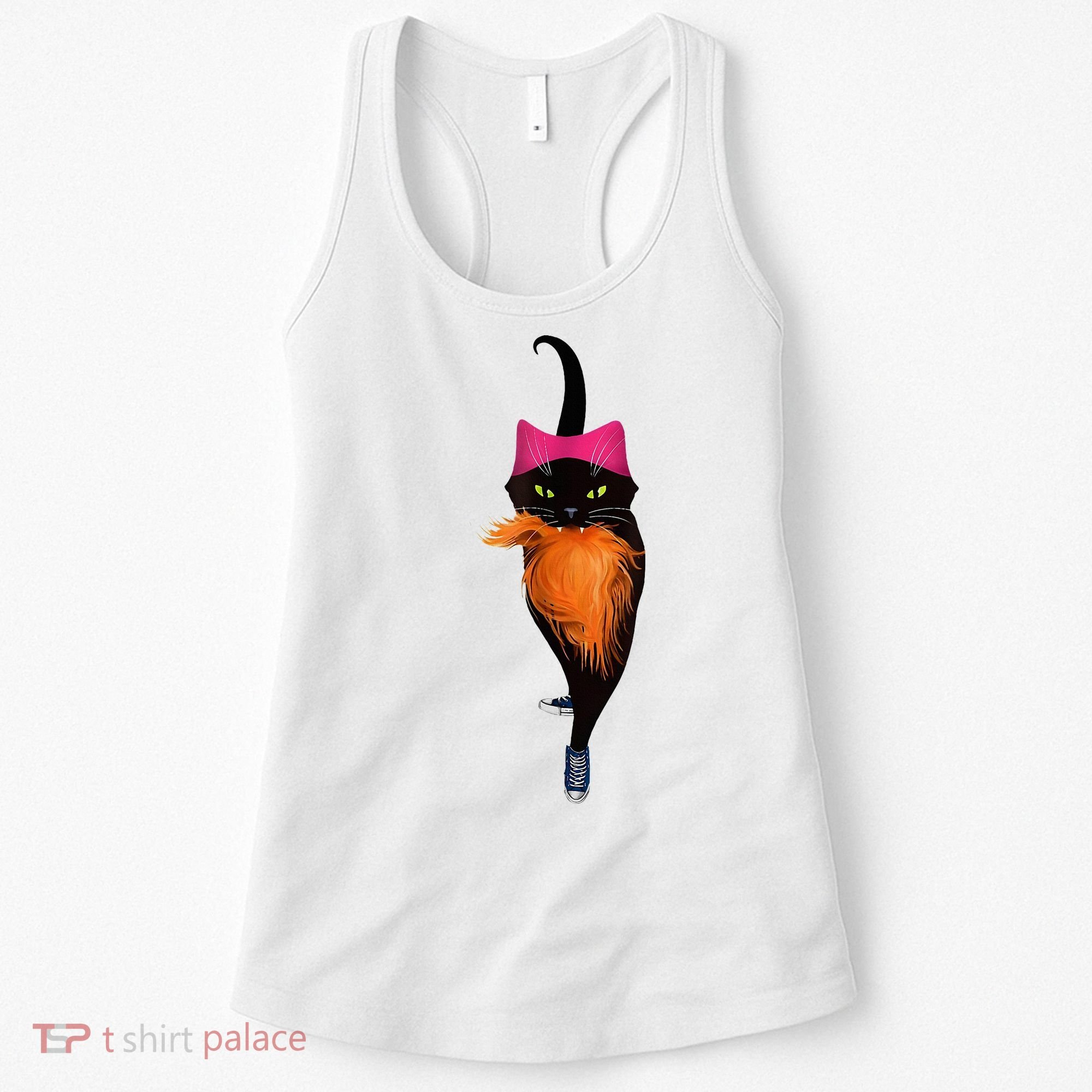 Funny Black Cat Lady With Chucks Trump Hair Vote Kamala 2024 Women's Tank Top
