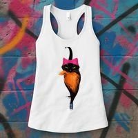 Funny Black Cat Lady With Chucks Trump Hair Vote Kamala 2024 Women's Tank Top thumb 3