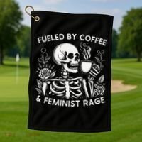 Fueled By Coffee & Feminist Rage Feminism Coffee Lovers Golf Towel thumb 1