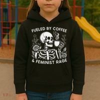 Fueled By Coffee & Feminist Rage Feminism Coffee Lovers Kids Hoodie thumb 3