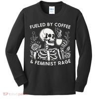 Fueled By Coffee & Feminist Rage Feminism Coffee Lovers Kids Long Sleeve Shirt thumb 0