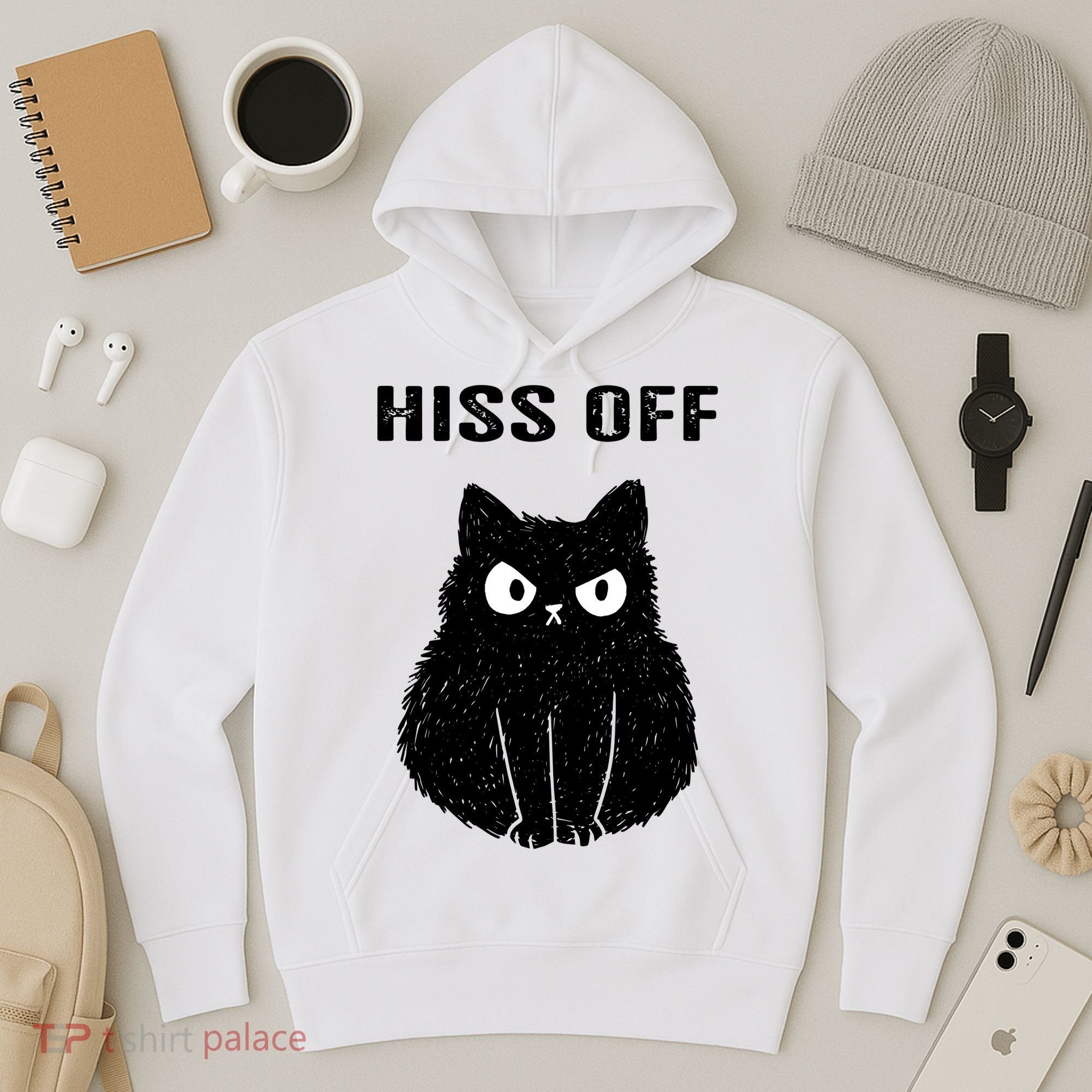 Funny Black Cat Hiss Off Meow Cat Hoodie
