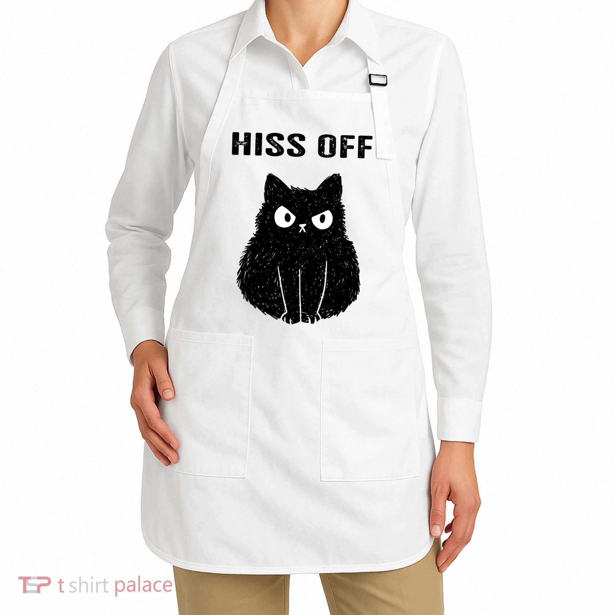 Funny Black Cat Hiss Off Meow Cat Apron