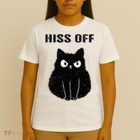 Funny Black Cat Hiss Off Meow Cat T-Shirt thumb 4