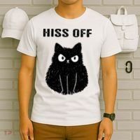 Funny Black Cat Hiss Off Meow Cat T-Shirt thumb 6