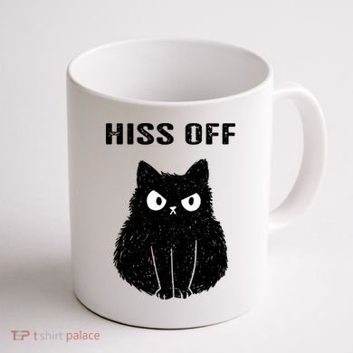 Funny Black Cat Hiss Off Meow Cat Coffee Mug back