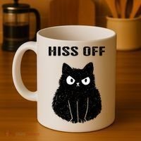 Funny Black Cat Hiss Off Meow Cat Coffee Mug thumb 4