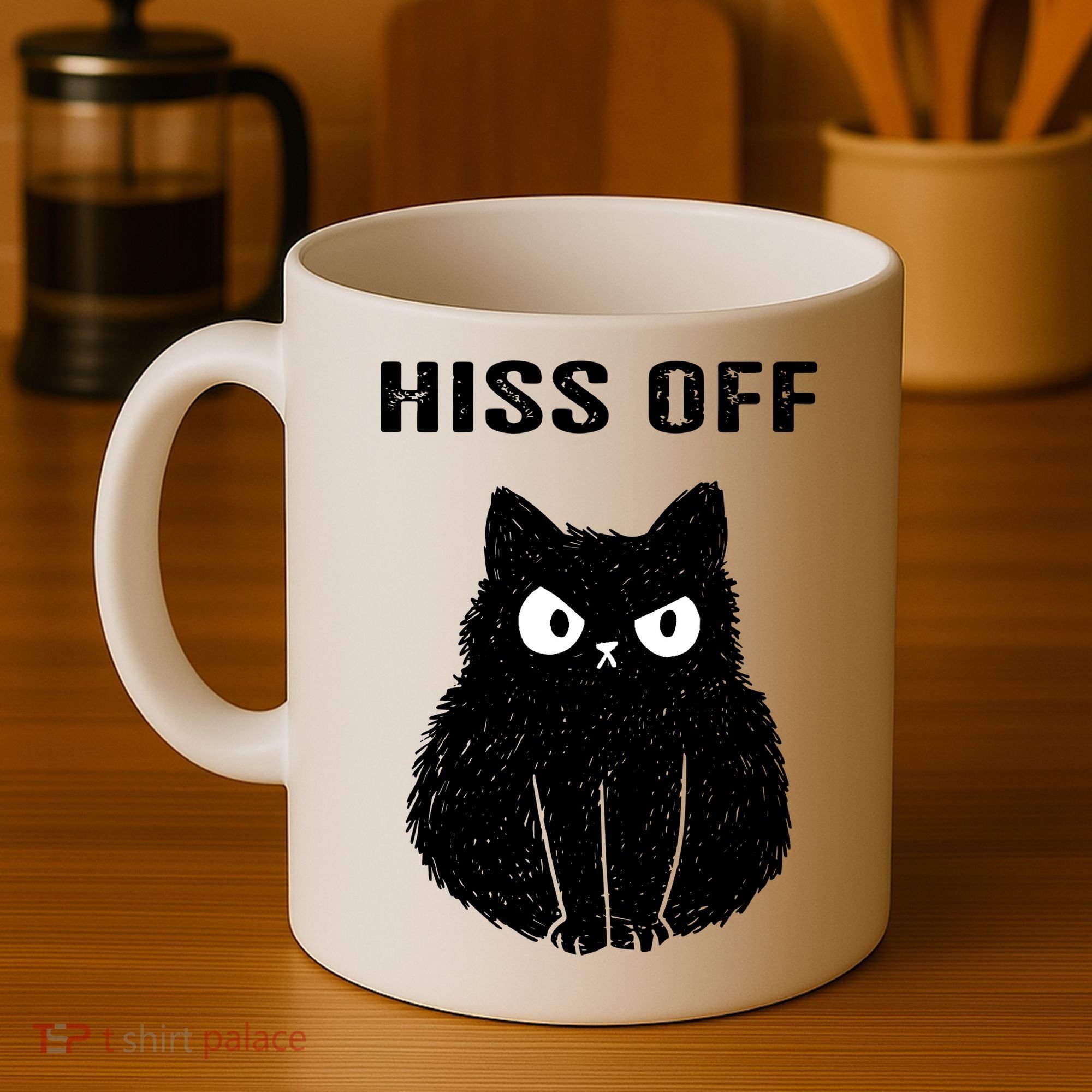 Funny Black Cat Hiss Off Meow Cat Coffee Mug