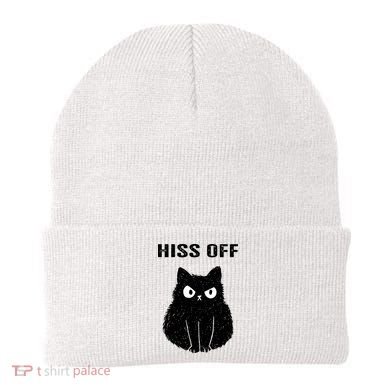 Funny Black Cat Hiss Off Meow Cat Beanie