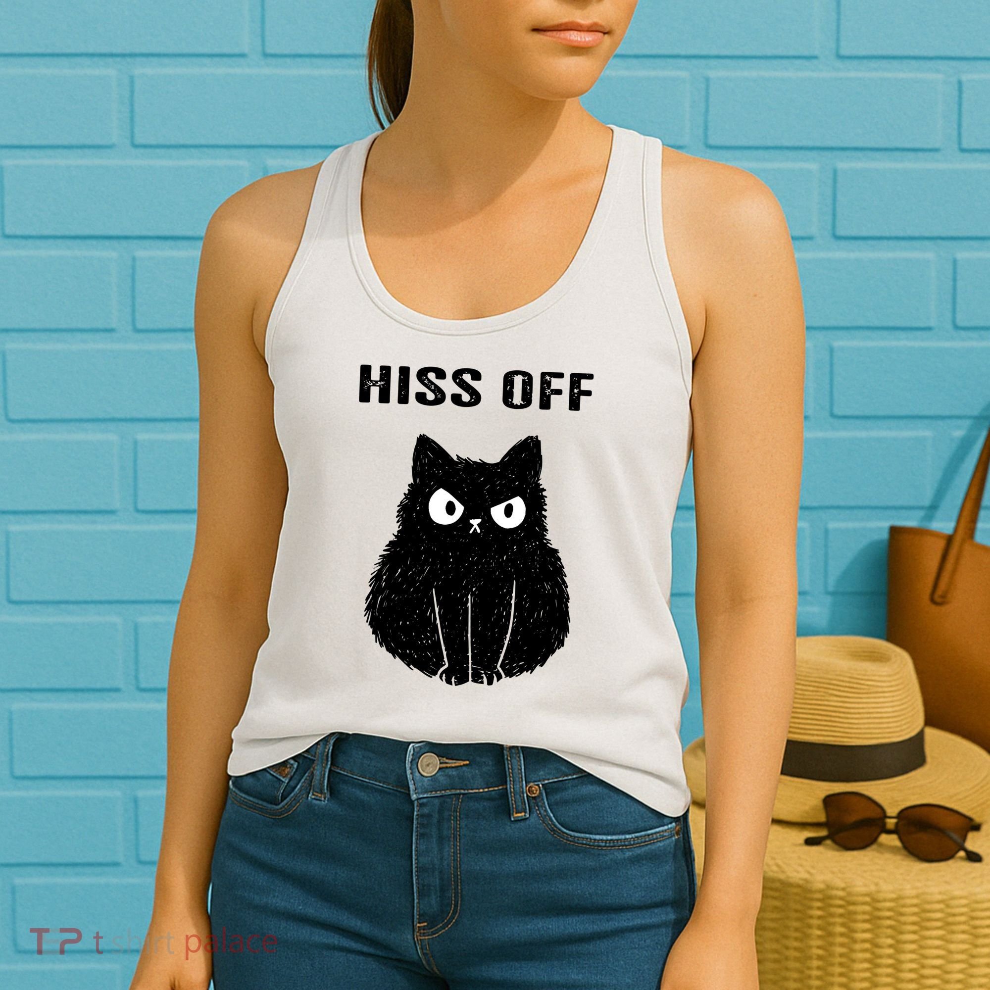 Funny Black Cat Hiss Off Meow Cat Women's Tank Top