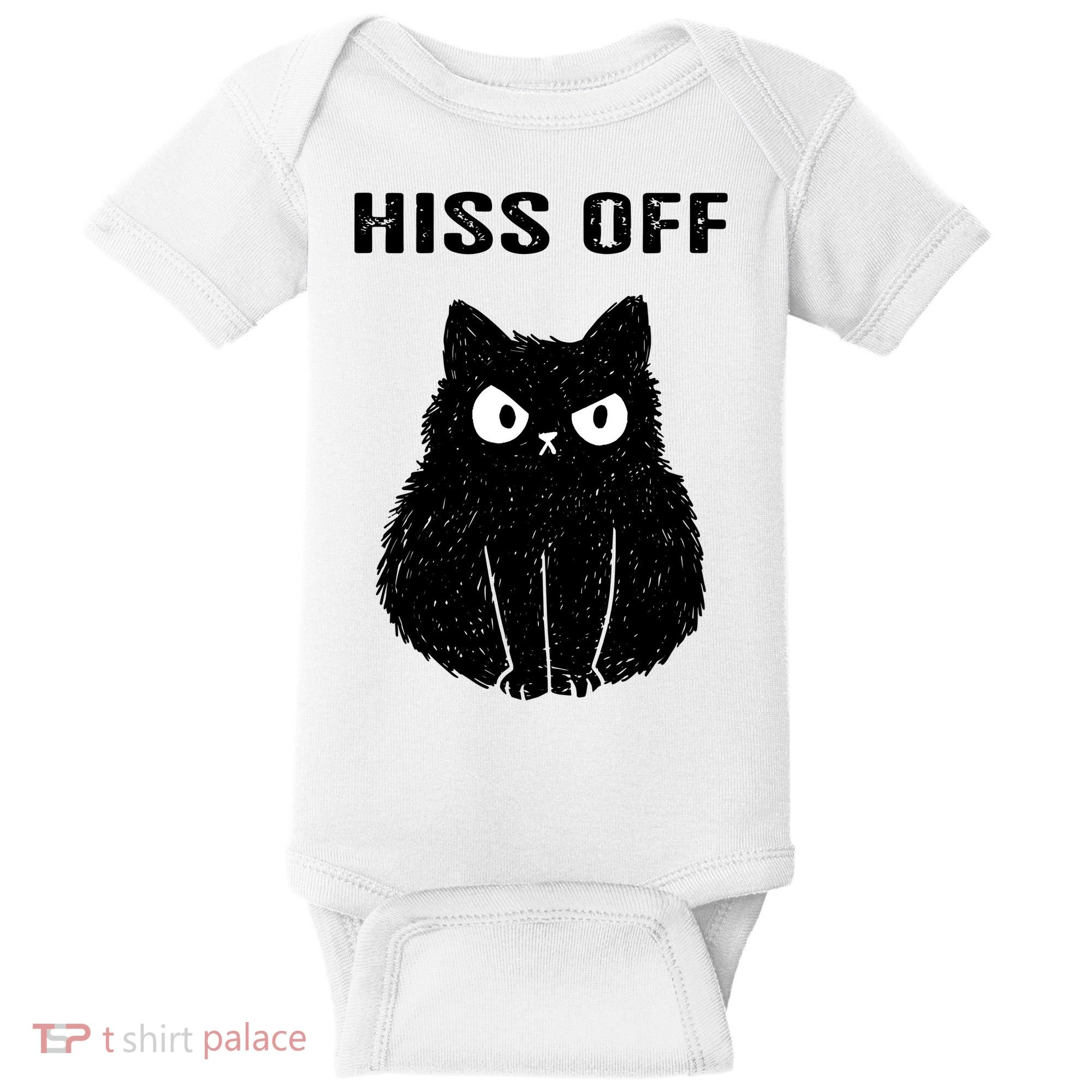 Funny Black Cat Hiss Off Meow Cat Baby Bodysuit