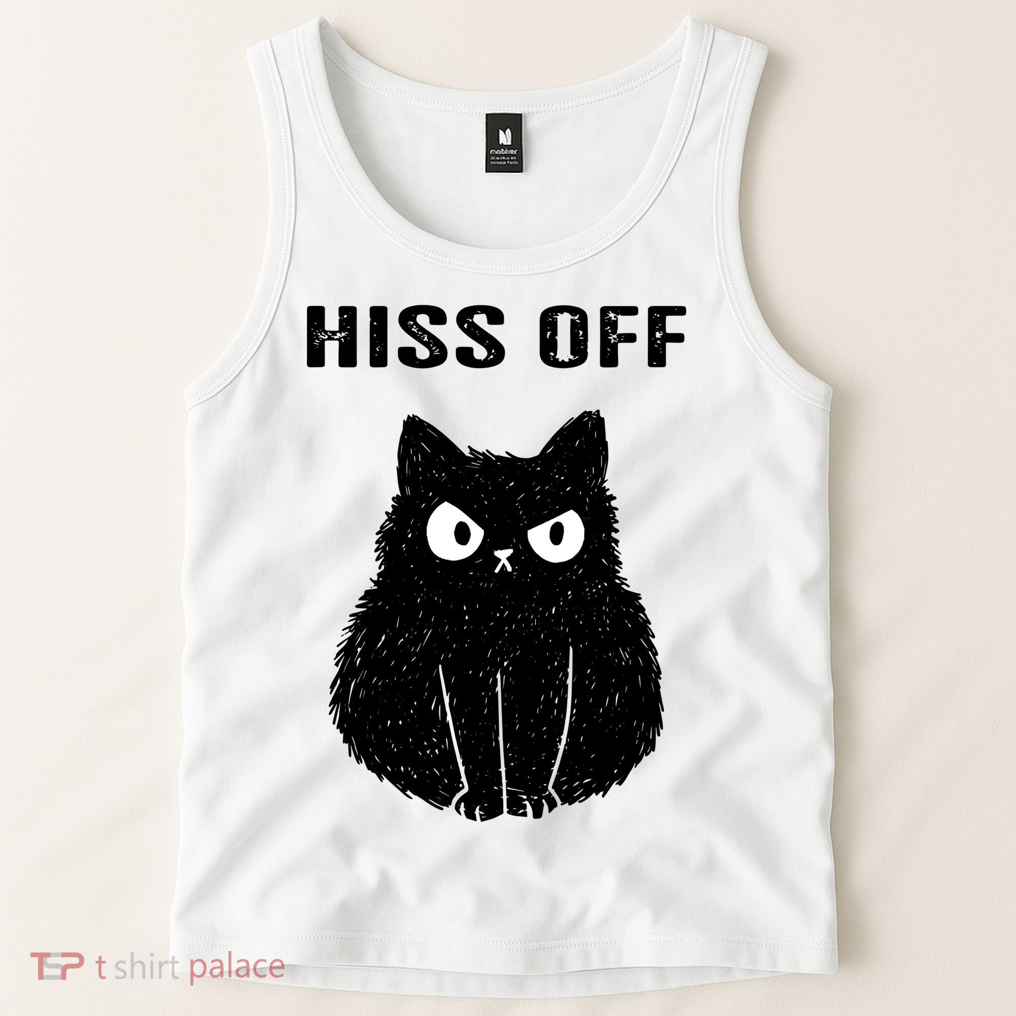 Funny Black Cat Hiss Off Meow Cat Tank Top