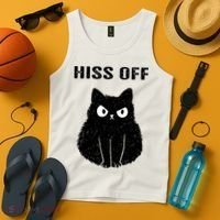 Funny Black Cat Hiss Off Meow Cat Tank Top thumb 4