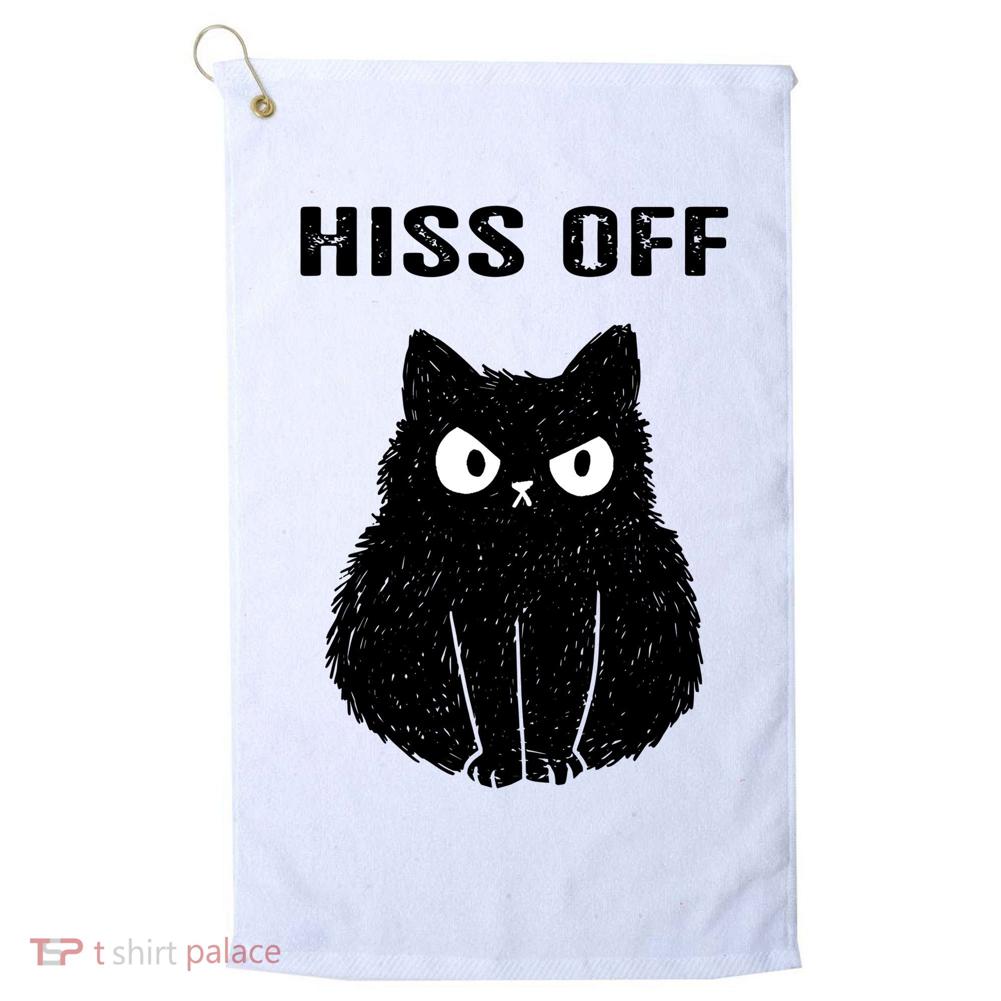 Funny Black Cat Hiss Off Meow Cat Golf Towel