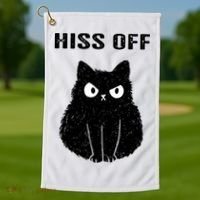 Funny Black Cat Hiss Off Meow Cat Golf Towel thumb 1