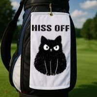 Funny Black Cat Hiss Off Meow Cat Golf Towel thumb 2