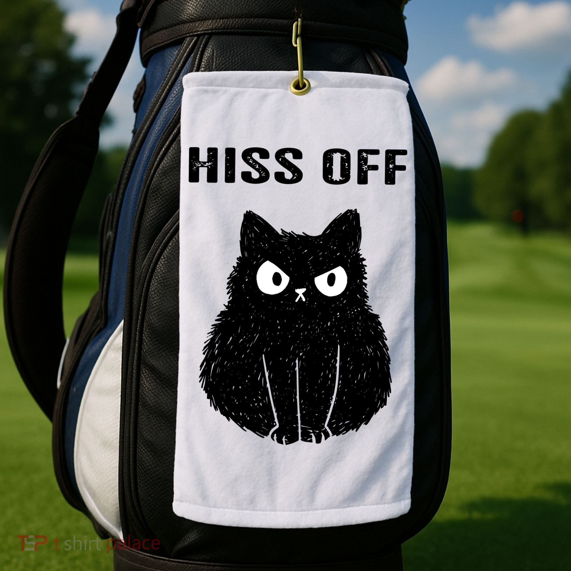Funny Black Cat Hiss Off Meow Cat Golf Towel