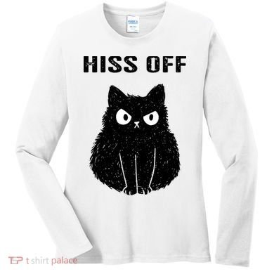 Funny Black Cat Hiss Off Meow Cat Women's Long Sleeve Shirt