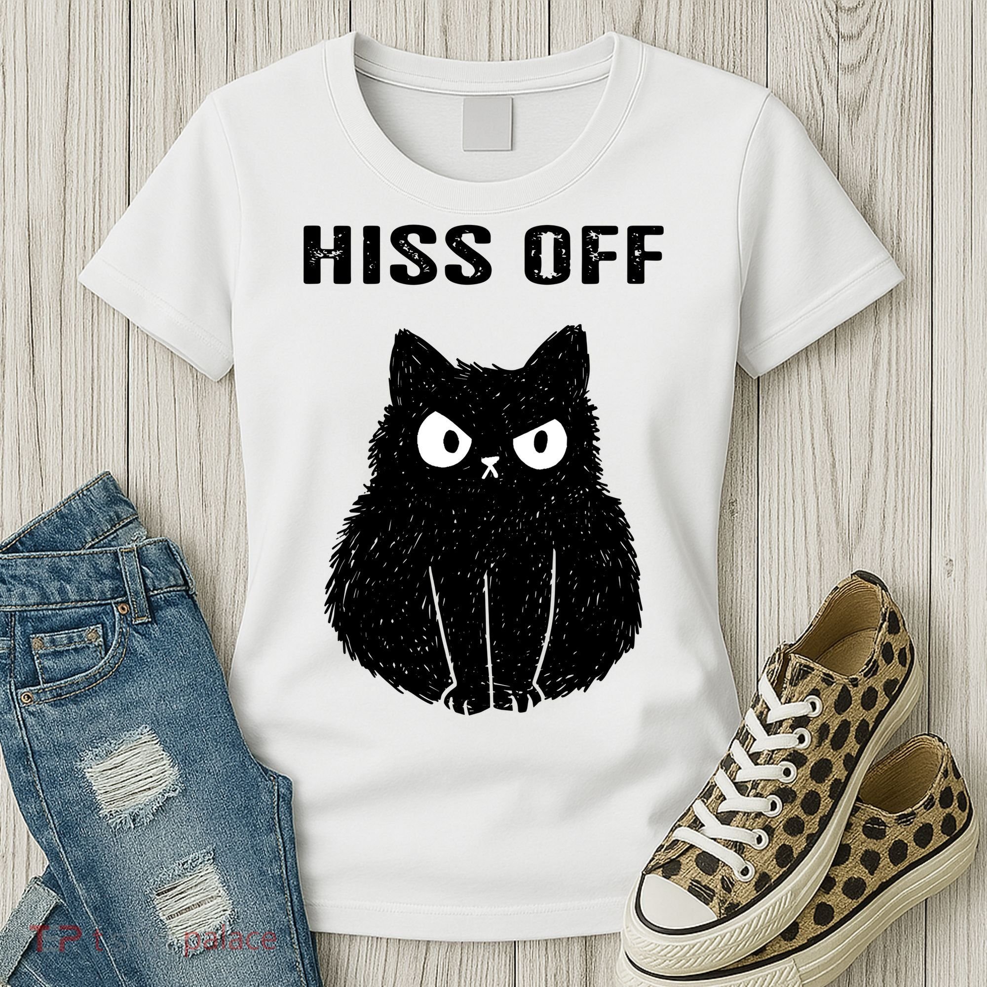 Funny Black Cat Hiss Off Meow Cat Women's T-Shirt
