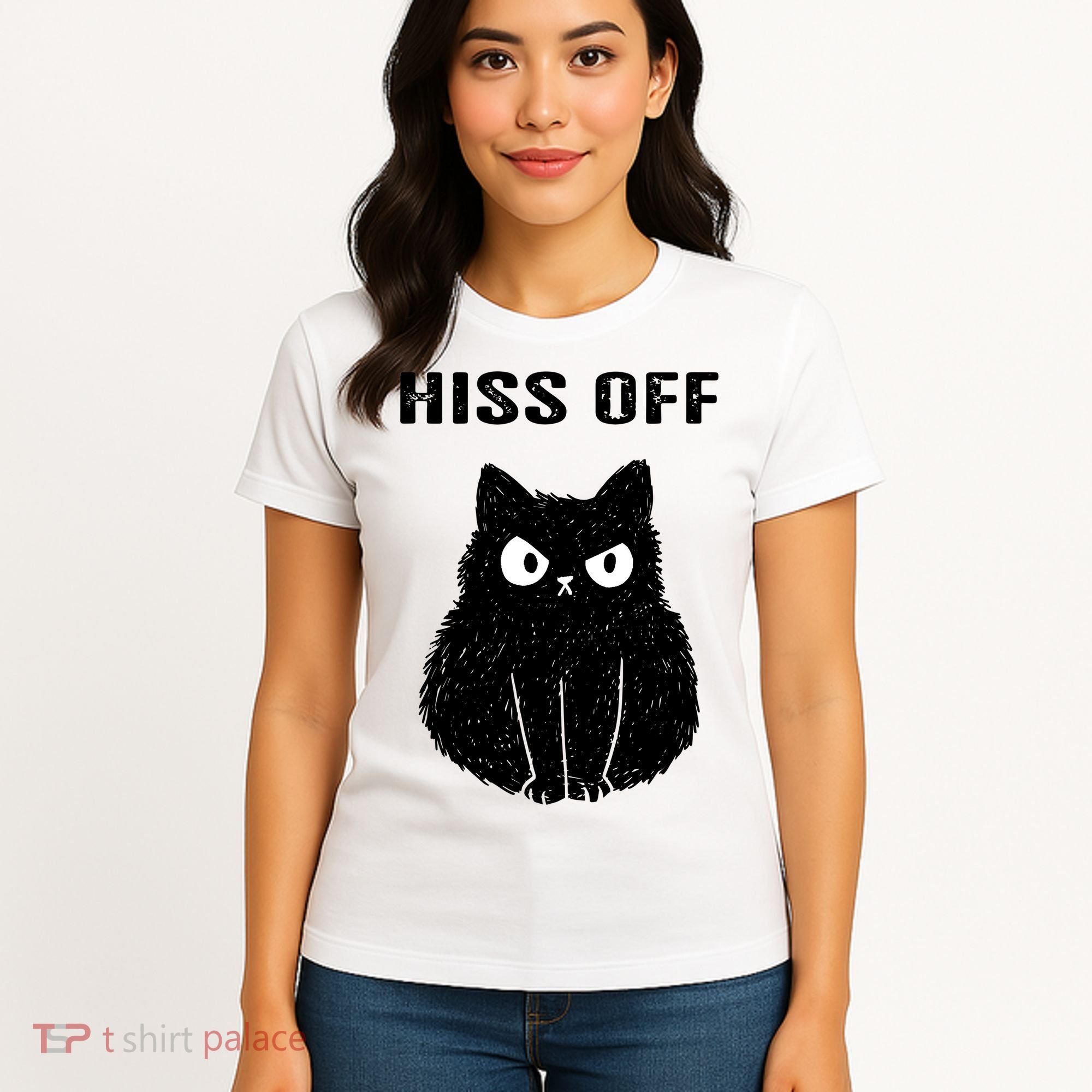 Funny Black Cat Hiss Off Meow Cat Women's T-Shirt