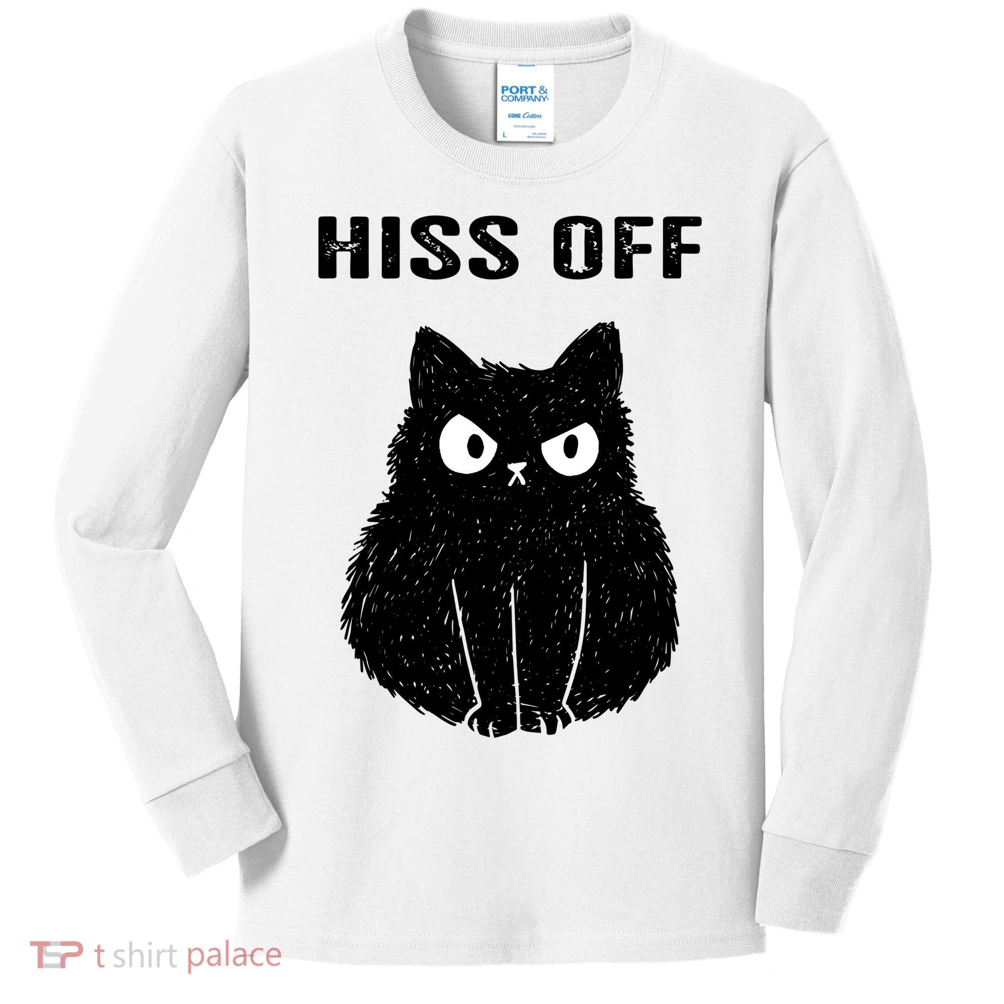Funny Black Cat Hiss Off Meow Cat Kids Long Sleeve Shirt