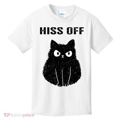 Funny Black Cat Hiss Off Meow Cat Kids T-Shirt