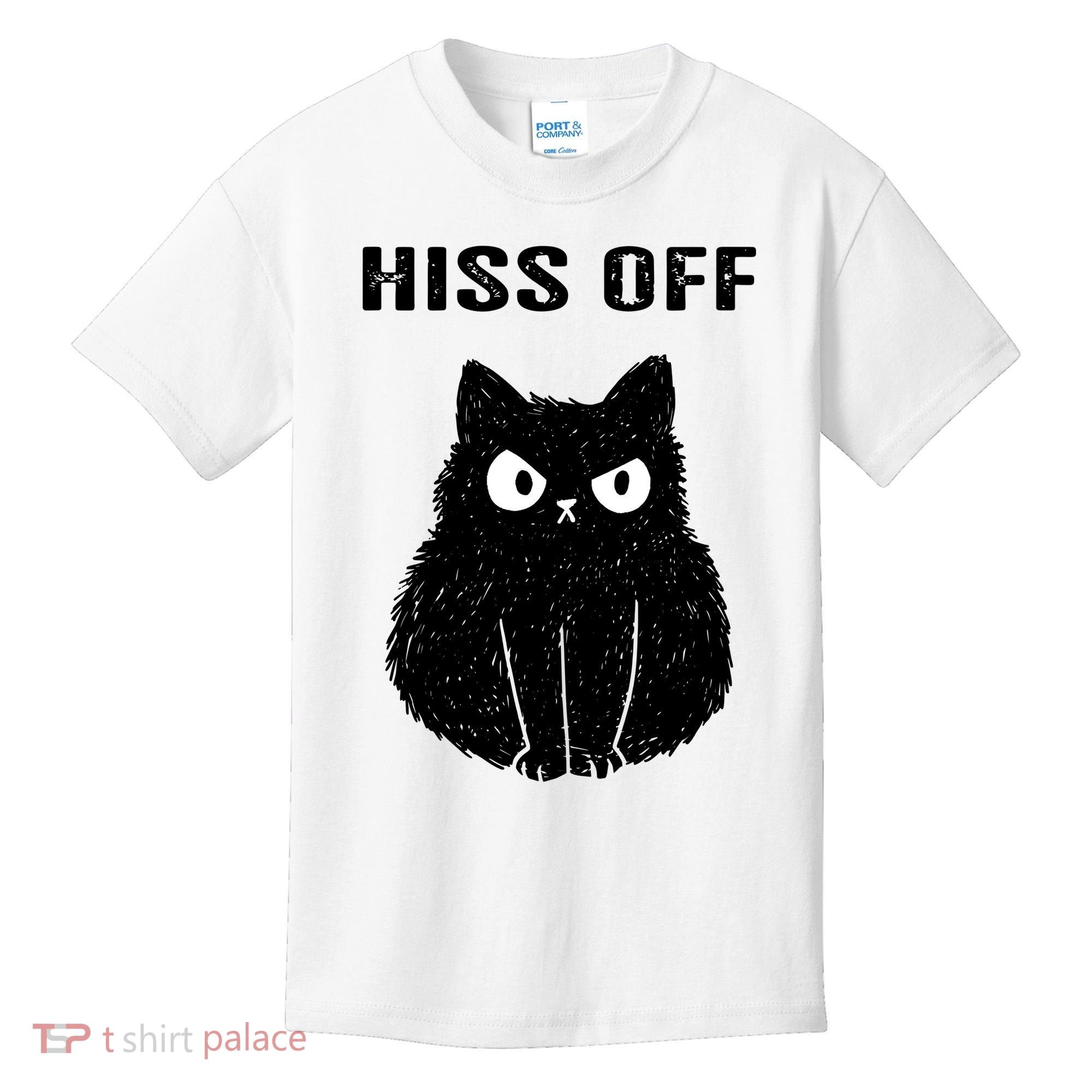Funny Black Cat Hiss Off Meow Cat Kids T-Shirt