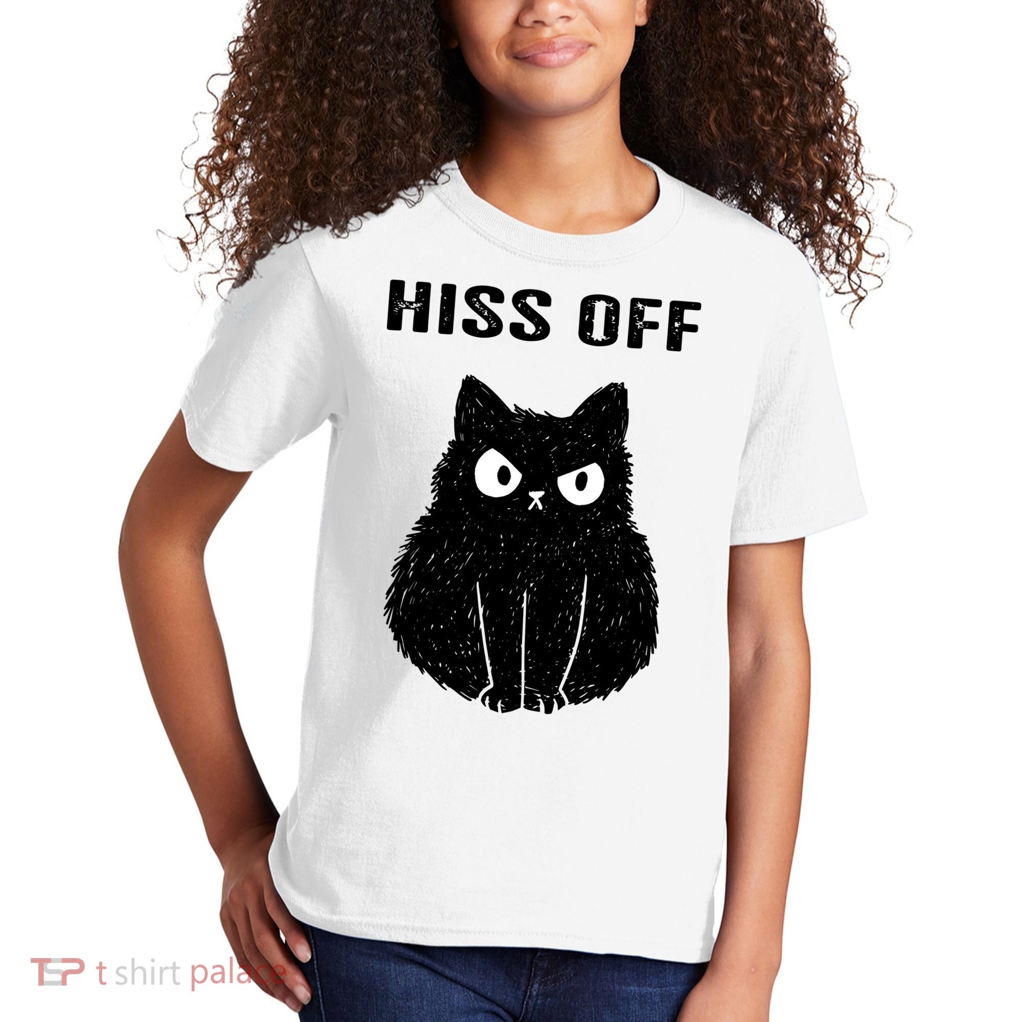 Funny Black Cat Hiss Off Meow Cat Kids T-Shirt