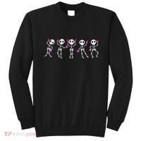 Funny Breast Cancer Awareness Dancing Halloween Skeletons Sweatshirt thumb 0