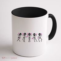 Funny Breast Cancer Awareness Dancing Halloween Skeletons Coffee Mug thumb 1