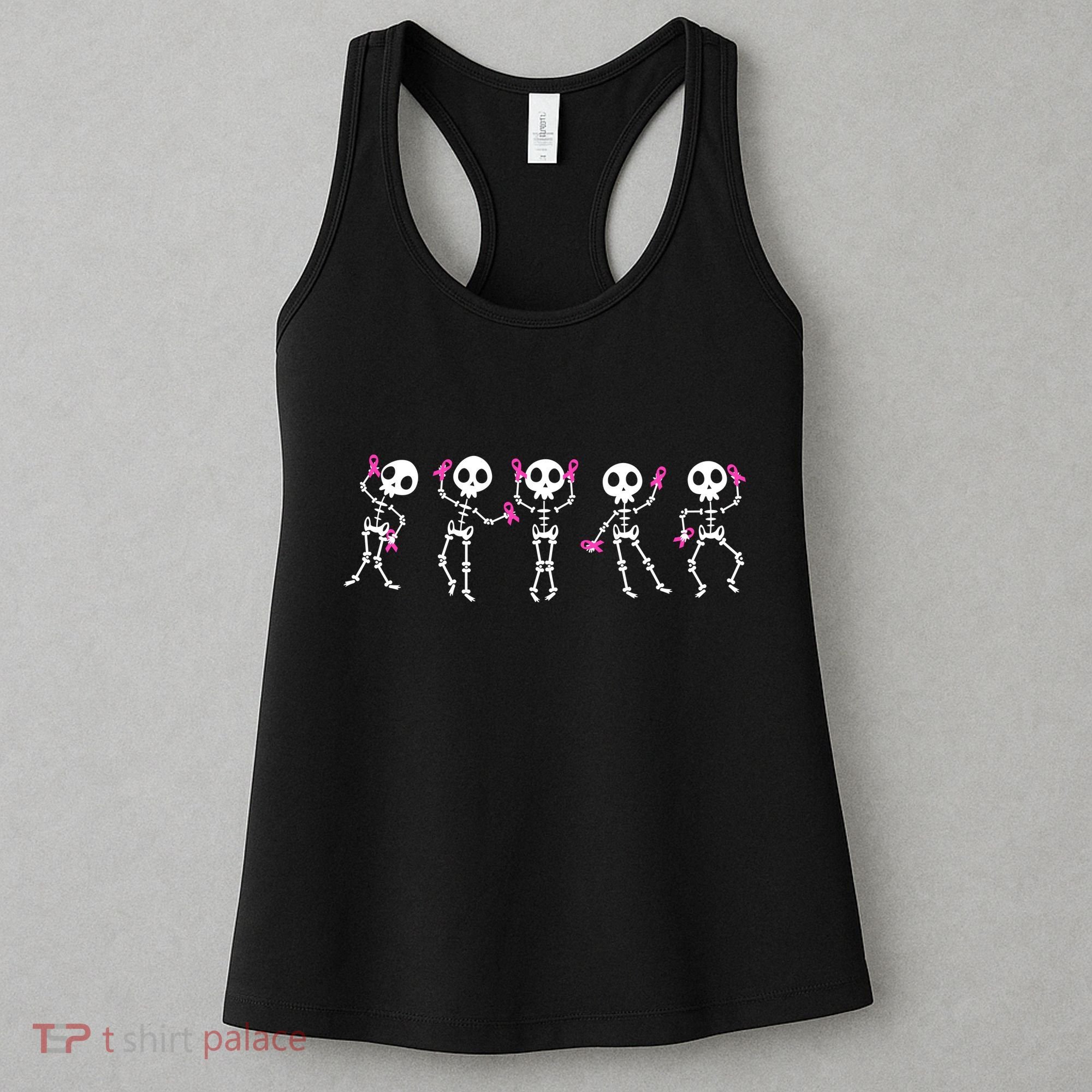 Funny Breast Cancer Awareness Dancing Halloween Skeletons Women's Tank Top