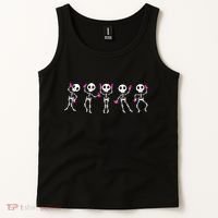 Funny Breast Cancer Awareness Dancing Halloween Skeletons Tank Top thumb 2