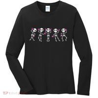 Funny Breast Cancer Awareness Dancing Halloween Skeletons Women's Long Sleeve Shirt thumb 0
