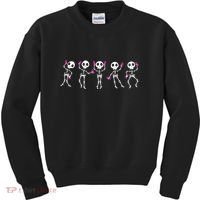 Funny Breast Cancer Awareness Dancing Halloween Skeletons Kids Sweatshirt thumb 0