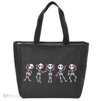 Funny Breast Cancer Awareness Dancing Halloween Skeletons Tote Bag thumb 0