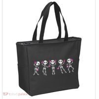 Funny Breast Cancer Awareness Dancing Halloween Skeletons Tote Bag thumb 2