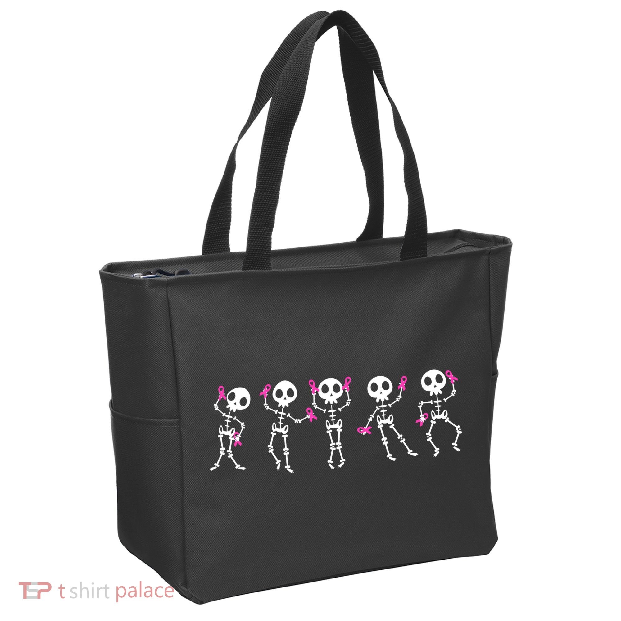 Funny Breast Cancer Awareness Dancing Halloween Skeletons Tote Bag