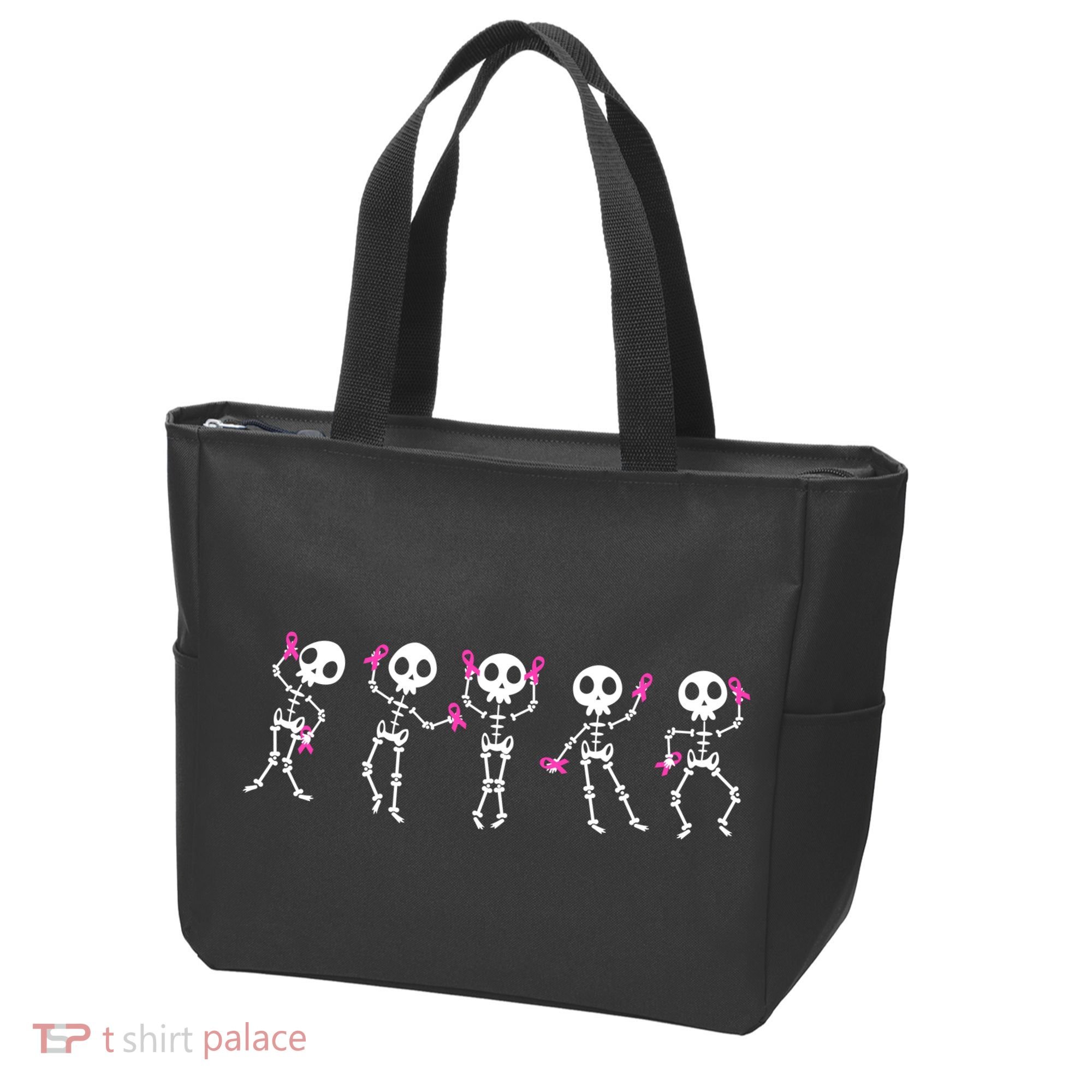 Funny Breast Cancer Awareness Dancing Halloween Skeletons Tote Bag