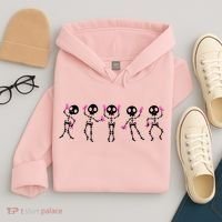 Funny Breast Cancer Awareness Dancing Halloween Skeletons Hoodie thumb 4