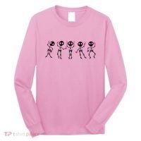 Funny Breast Cancer Awareness Dancing Halloween Skeletons Long Sleeve Shirt thumb 0
